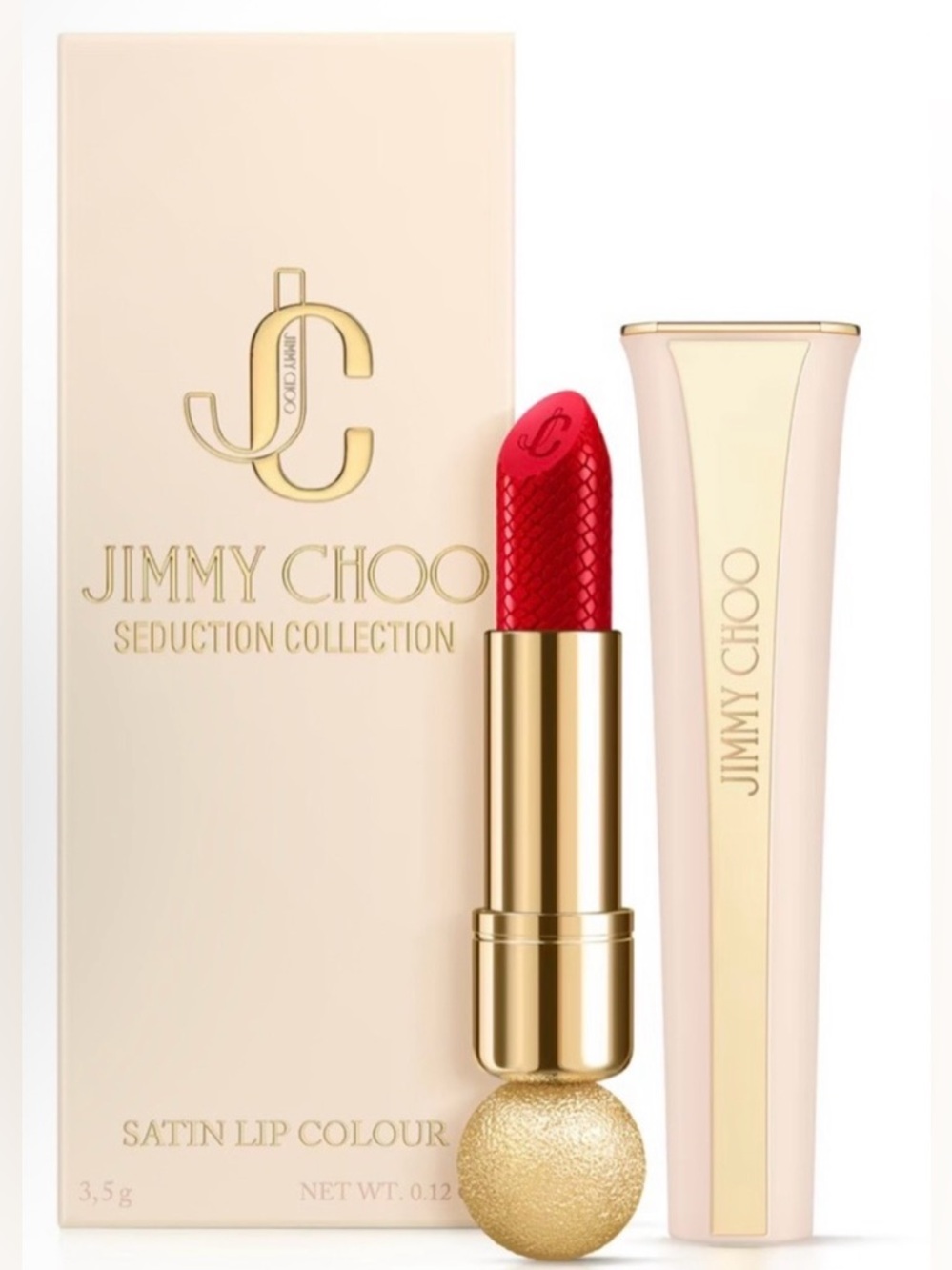 Jimmy Choo Seduction Collection Satin Lipstick —Red, Vitamin E Hydrates lips NIB